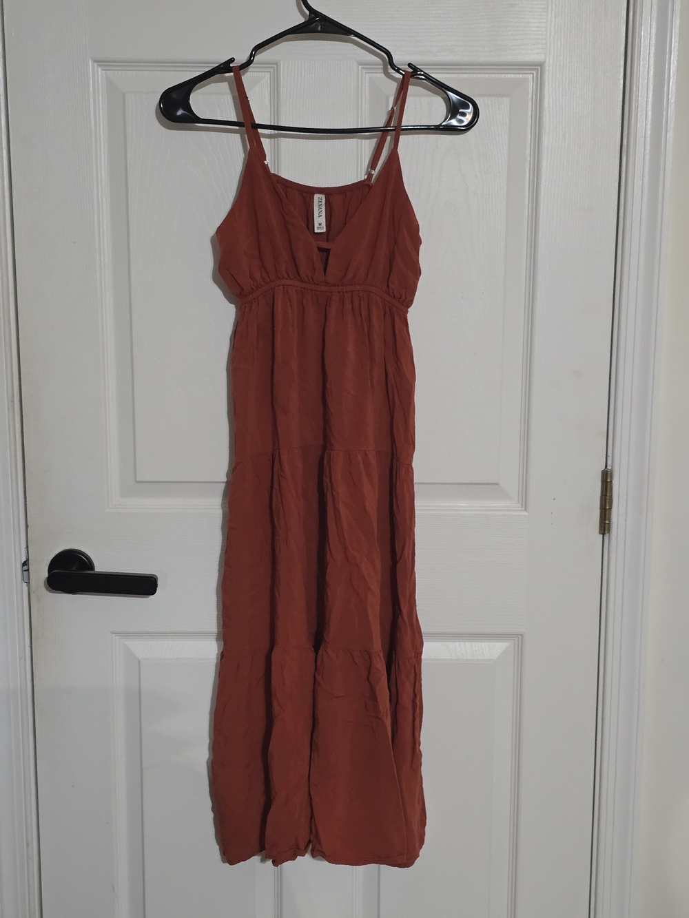 Zenana Outfitters Rust Tiered Spaghetti-Strap Maxi Dress